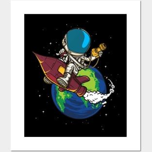 astronaut rocket Posters and Art